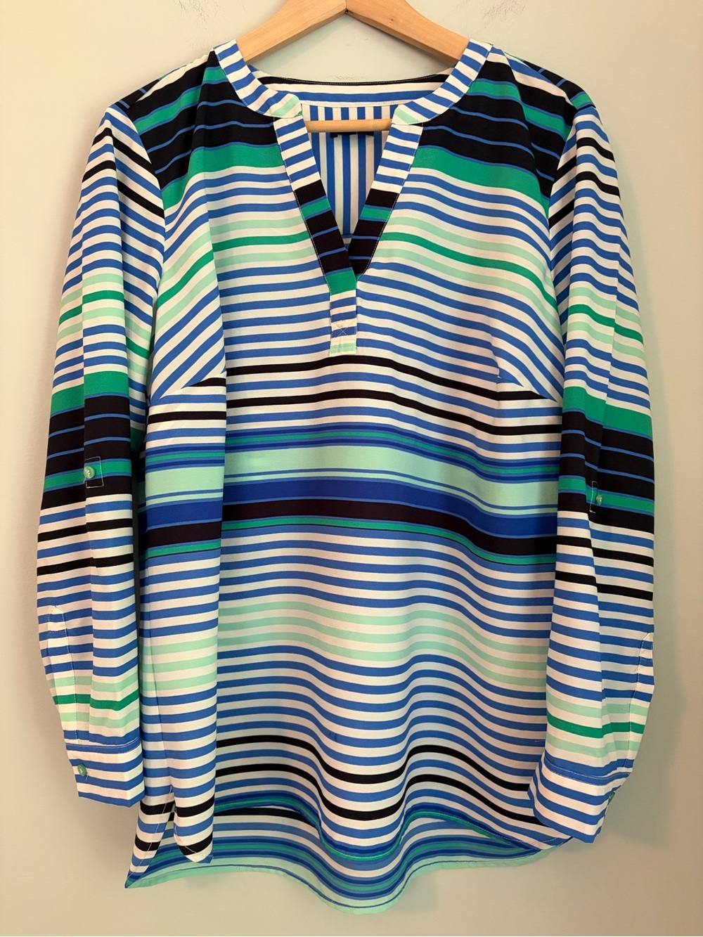 Talbots Multi-Stripe‎ V-Neck Tunic Blue, Green & White Talbots Size X / 14W